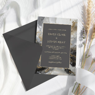 Modern Gold Anthracite Artistic Watercolor Wedding Invitation
