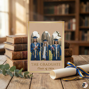 Modern Gold Arch 3 Photo Collage Graduation Announ Invitation