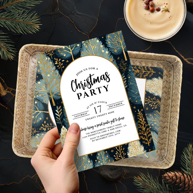Modern Gold Arch Holiday Forest Christmas Party Invitation (Modern Gold Arch Holiday Forest Christmas Party Invitation)