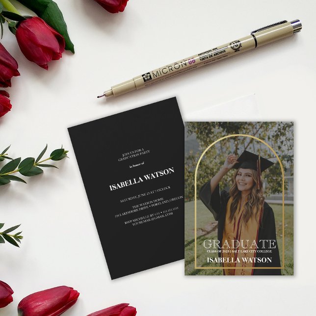 Modern Gold Arch Photo Grad Party Invitation (Modern Gold Arch Photo Grad Party Invitation)