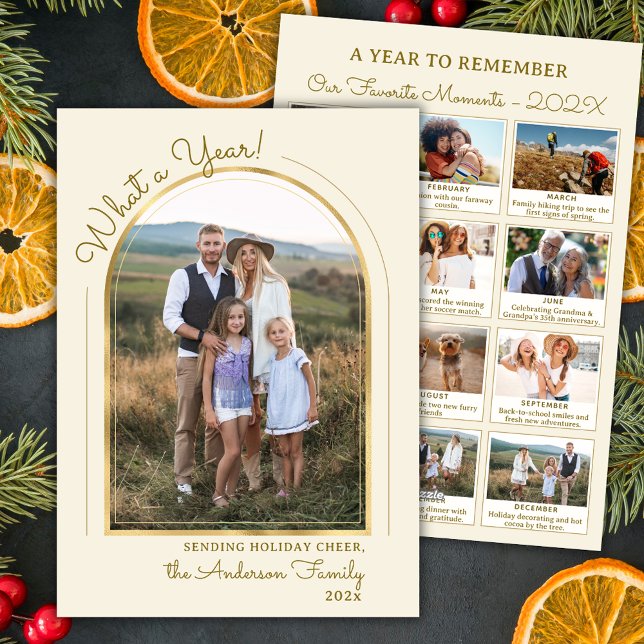 Modern Gold Arch Year in Review Photo Collage Holiday Card (Creator Uploaded)
