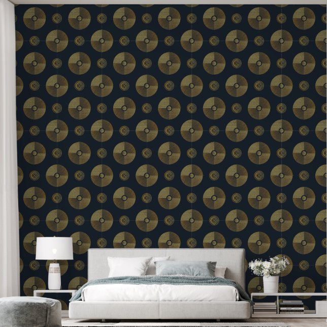 Modern Gold Art Deco Circles Wallpaper (Bedroom)