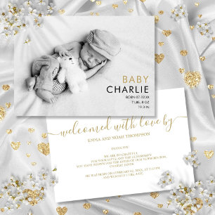 Modern Gold Baby Photo Chic Elegant Birth Announcement