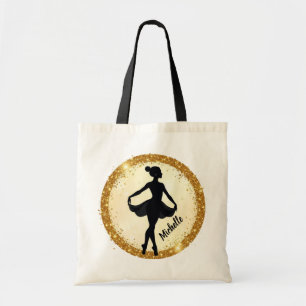 Modern Gold  Ballerina Ballet Dance Personalised  Tote Bag