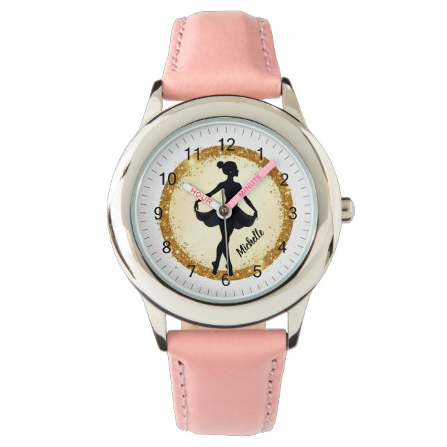 Modern Gold  Ballerina Ballet Dance Personalised Watch (Front)