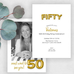 Modern Gold Balloon 50th Birthday Party Photo  Invitation