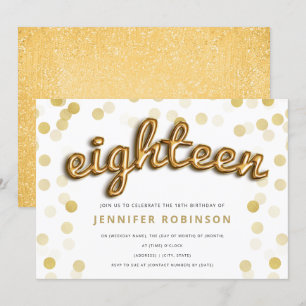 Modern Gold Balloons Glitter 18th Birthday Invitation