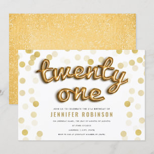 Modern Gold Balloons Glitter 21st Birthday Invitation