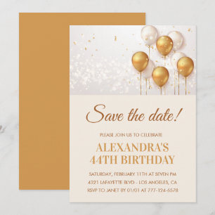 Modern Gold Balloons Save the date 44th birthday Invitation