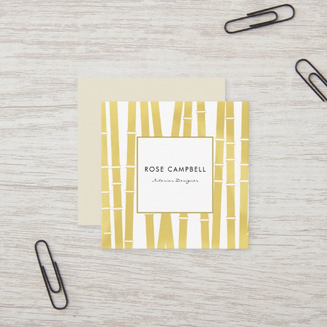 Modern Gold Bamboo Grove Square Business Card (Front/Back In Situ)