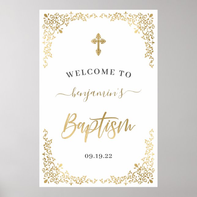 Modern Gold Baptism Botanical Welcome   Poster (Front)