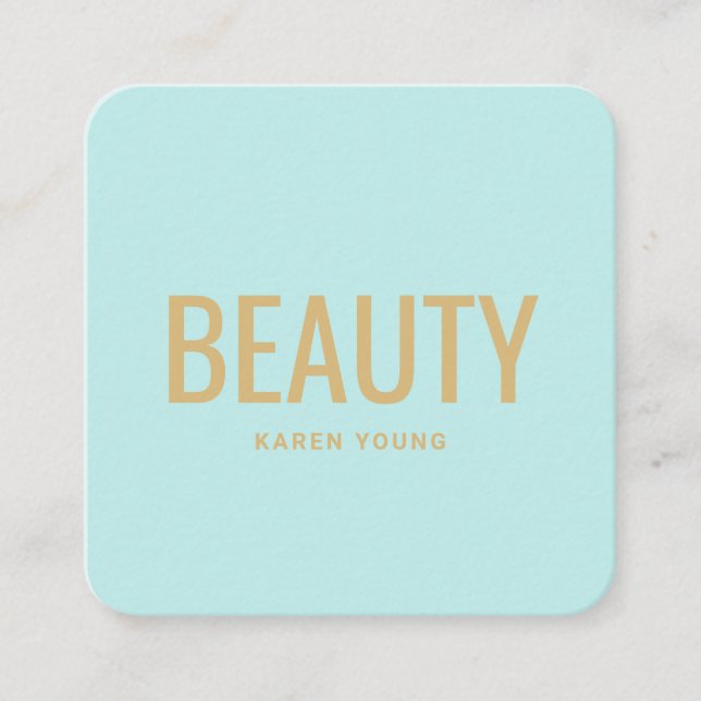 Modern gold beauty salon trendy teal blue makeup square business card (Front)