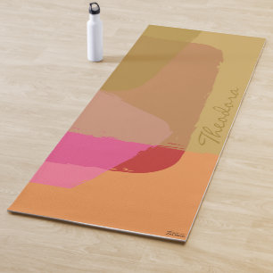 Modern Gold Beige Pink Orange Abstract Yoga Mat