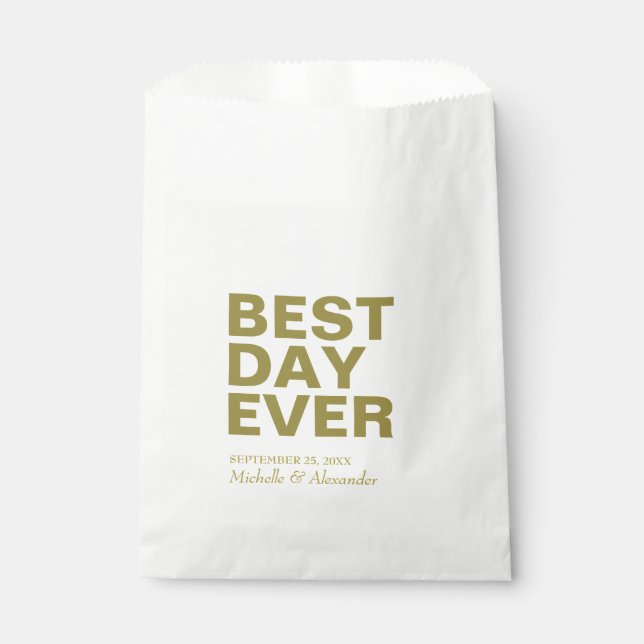 Modern Gold Best Day Ever Custom Wedding Treat Favour Bags (Front)