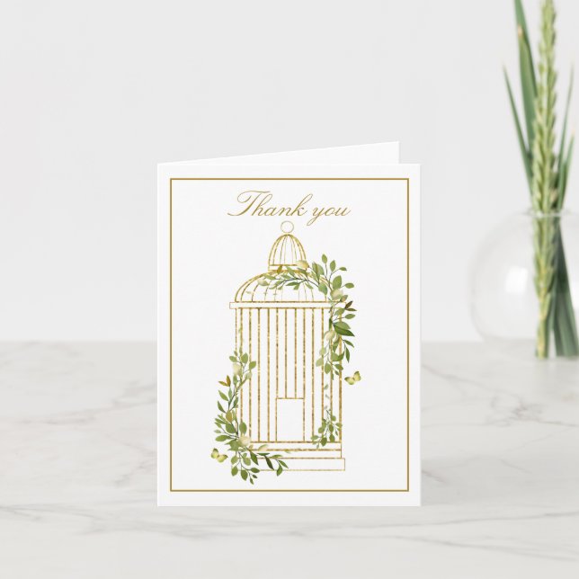 Modern Gold Birdcage Folded Thank You Card (Front)