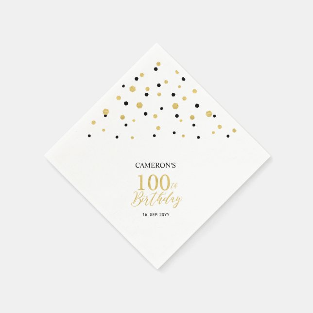 Modern Gold & Black 100th Birthday Party Napkins (Corner)