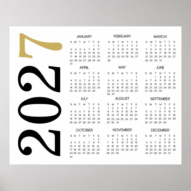 Modern Gold Black 2027 Calendar Poster (Front)