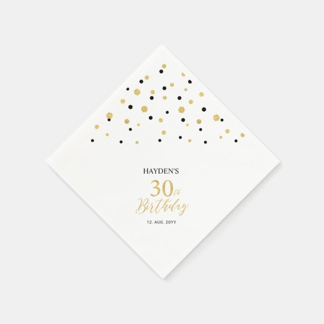 Modern Gold & Black 30th Birthday Party Napkins (Corner)
