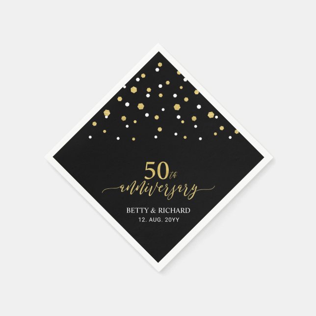 Modern Gold & Black 50th Anniversary Party Napkins (Corner)