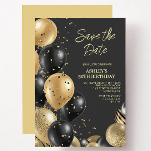 Modern Gold Black 50th Birthday Invitation