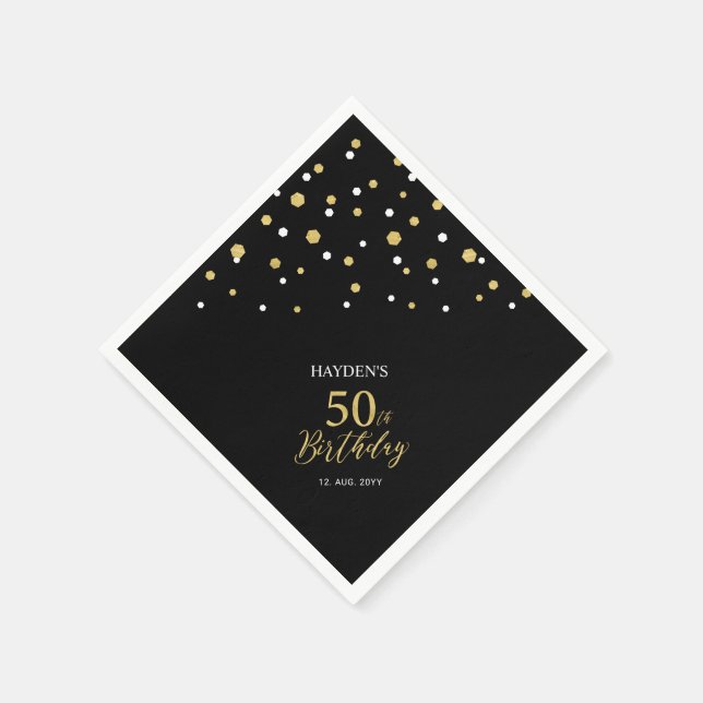 Modern Gold & Black 50th Birthday Party Napkins (Corner)