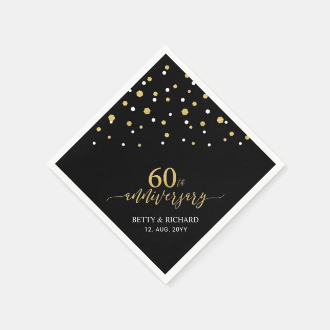 Modern Gold & Black 60th Anniversary Party Napkins (Corner)