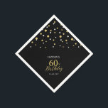 Modern Gold & Black 60th Birthday Party Napkins<br><div class="desc">This personalised paper napkin will add stylish detail to your special day. This design features modern gold & black hexagon confetti with custom text. Perfect for a modern gold theme 60th birthday party. Matching invitations and party supplies are available in my shop BaraBomDesign.</div>