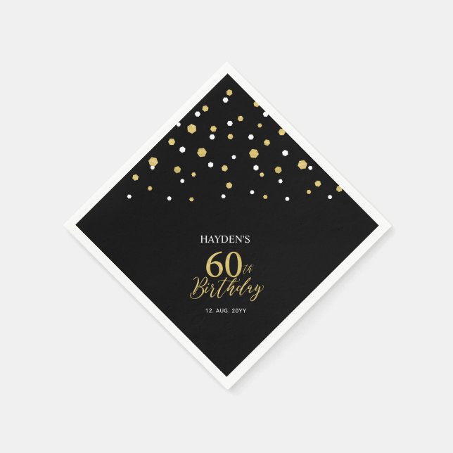 Modern Gold & Black 60th Birthday Party Napkins (Corner)