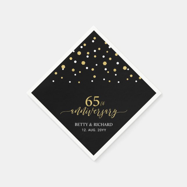 Modern Gold & Black 65th Anniversary Party Napkins (Corner)