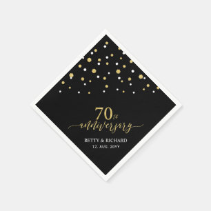 Modern Gold & Black 70th Anniversary Party Napkins