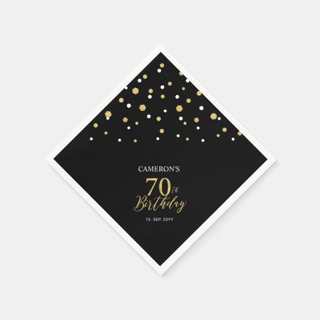Modern Gold & Black 70th Birthday Party Napkins (Corner)