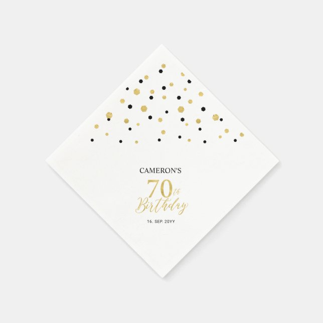 Modern Gold & Black 70th Birthday Party Napkins (Corner)