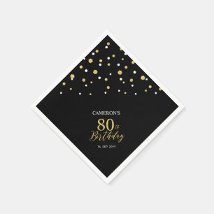 Modern Gold & Black 80th Birthday Party Napkins