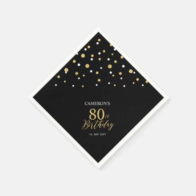 Modern Gold & Black 80th Birthday Party Napkins (Corner)