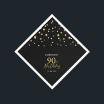 Modern Gold & Black 90th Birthday Party Napkins<br><div class="desc">This personalised paper napkin will add stylish detail to your special day. This design features modern gold & black hexagon confetti with custom text. Perfect for a modern gold theme 90th birthday party. Matching invitations and party supplies are available in my shop BaraBomDesign.</div>