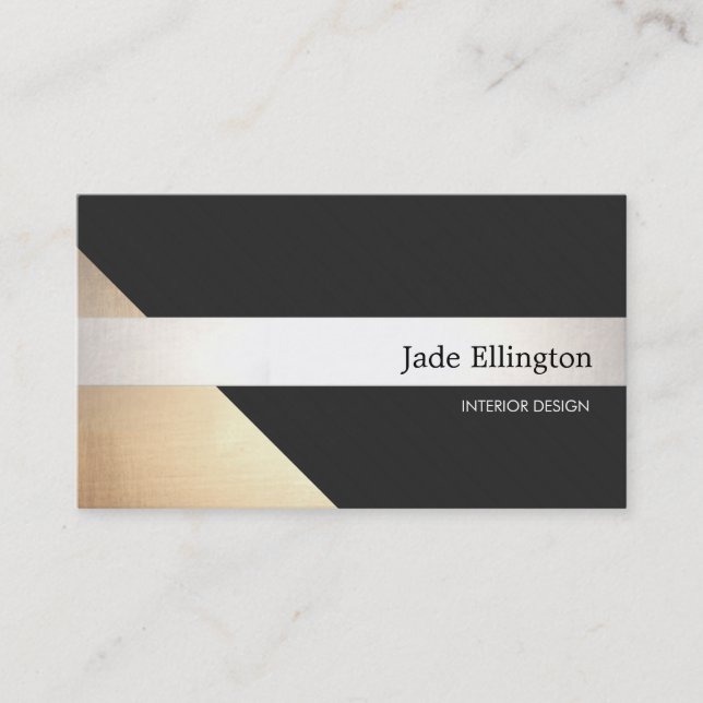 Modern Gold Black and Silver Striped Designer Business Card (Front)