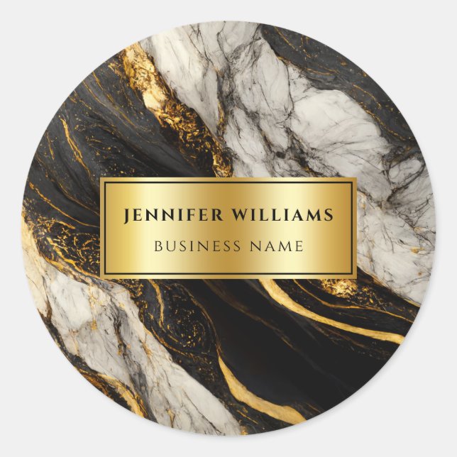 Modern Gold Black and White Marble QR Code Classic Round Sticker (Front)