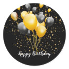 Modern Gold Black Balloons Star Confetti Birthday