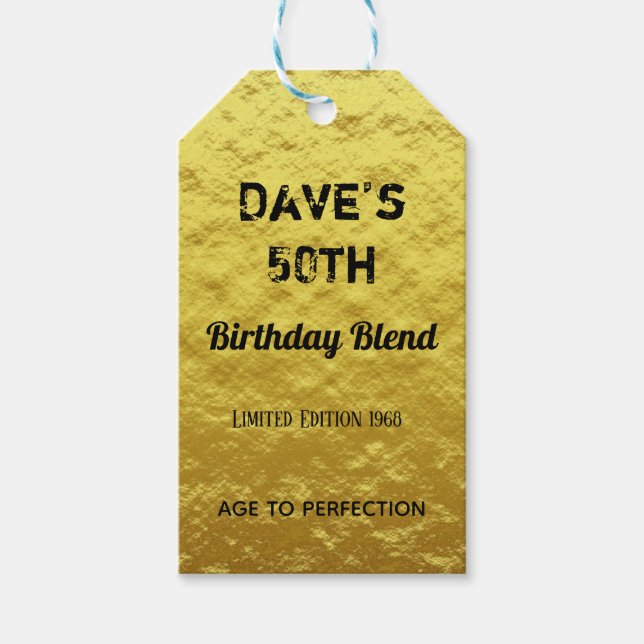 Modern Gold & Black Birthday Party Favour Gift Tag (Front)
