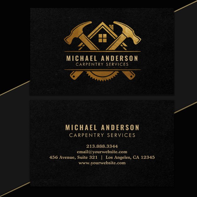 Modern Gold & Black Carpentry Service and Handyman Business Card (Creator Uploaded)