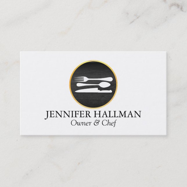 Modern Gold & Black Catering, Restaurant, Chef Business Card (Front)