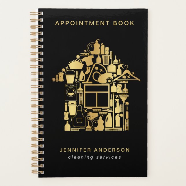 Modern Gold & Black Cleaning Services Appointment Planner (Front)