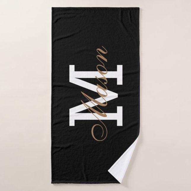 Modern Gold Black Elegant Monogram Custom Bath Towel (Bath Towel)