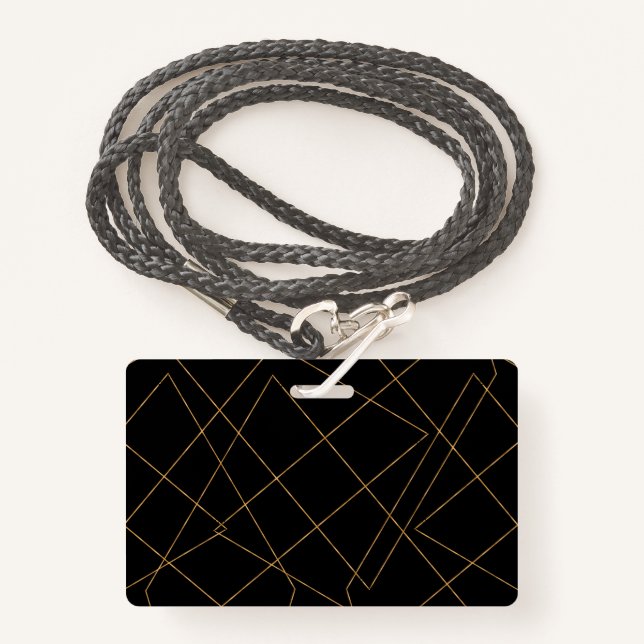 Modern Gold & Black Geometric Strokes Design ID Badge (Front with Lanyard)