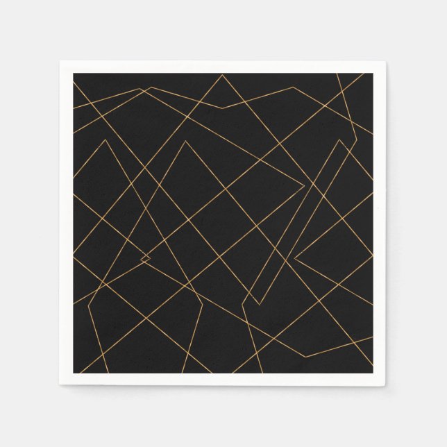 Modern Gold & Black Geometric Strokes Design Napkin (Front)