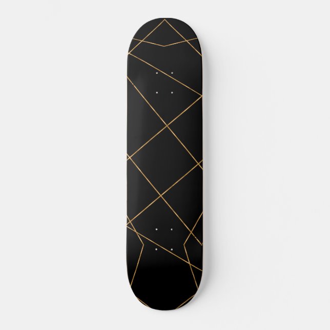 Modern Gold & Black Geometric Strokes Design Skateboard (Front)