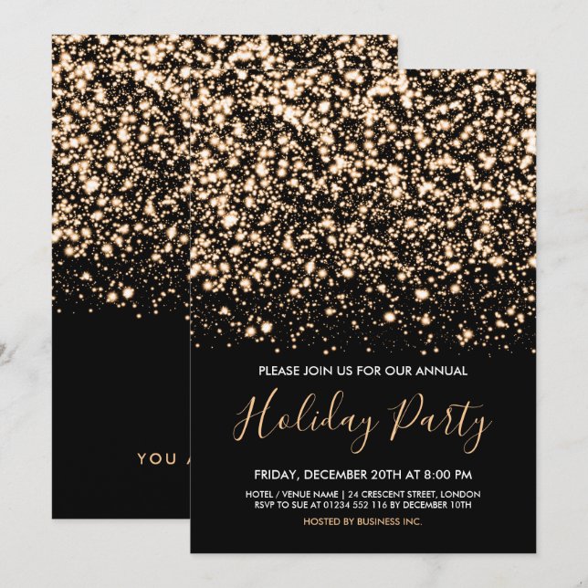 Modern Gold & Black Glam Corporate Holiday Party Invitation (Front/Back)
