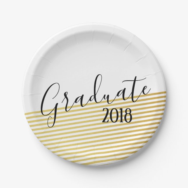 Modern Gold & Black Graduation Paper Plates (Front)