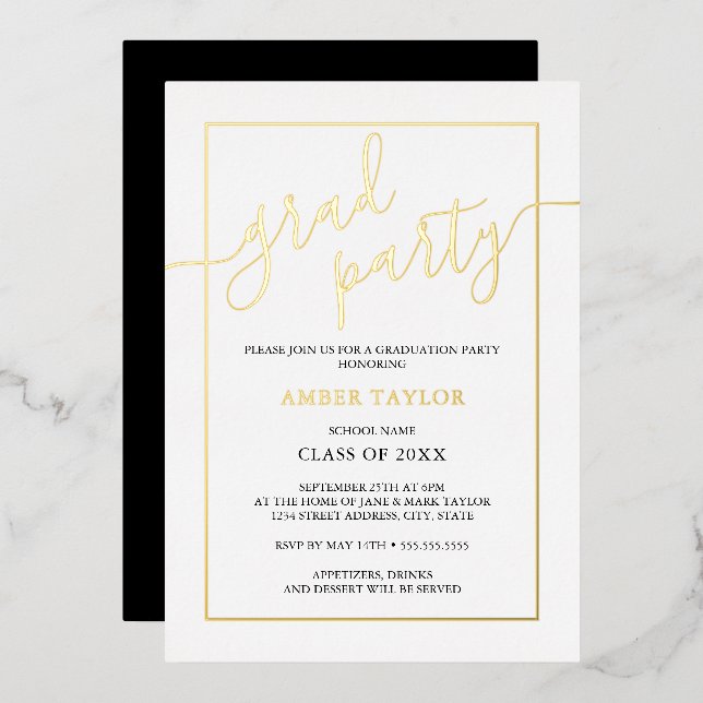 Modern Gold Black Graduation Party  (Front/Back)