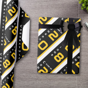 Modern Gold Black Graduation Party Wrapping Paper